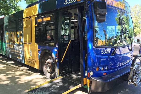 PHOTO: Milwaukee city bus with wheelchair ramp.