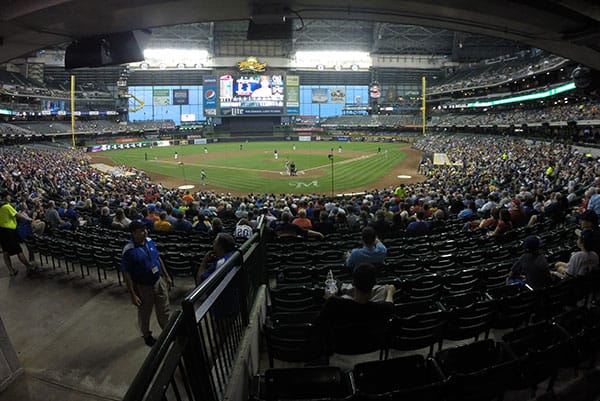 PHOTO: Interior of Milwaukee Brewers stadium, behind home plate, from wheelchair accessible seating location.