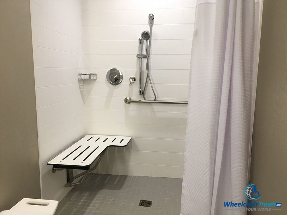 PHOTO: Wheelchair accessible roll-in shower at the SpringHill Suites Milwaukee Downtown.