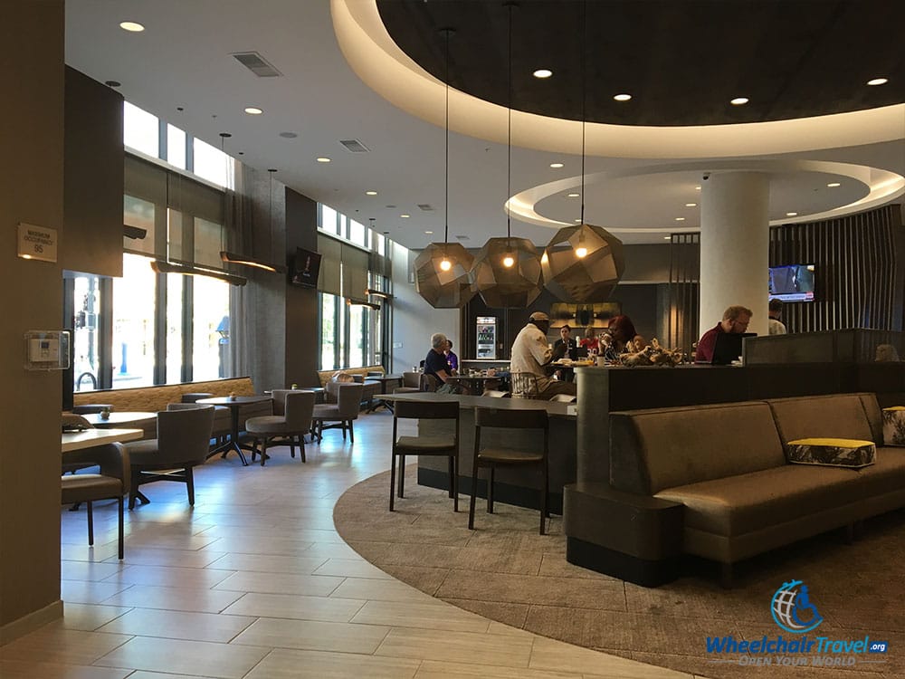 PHOTO: Lobby seating area and breakfast tables.