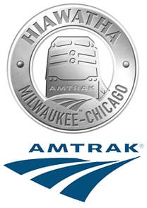 PHOTO: Amtrak Hiawatha Service and Amtrak logos.