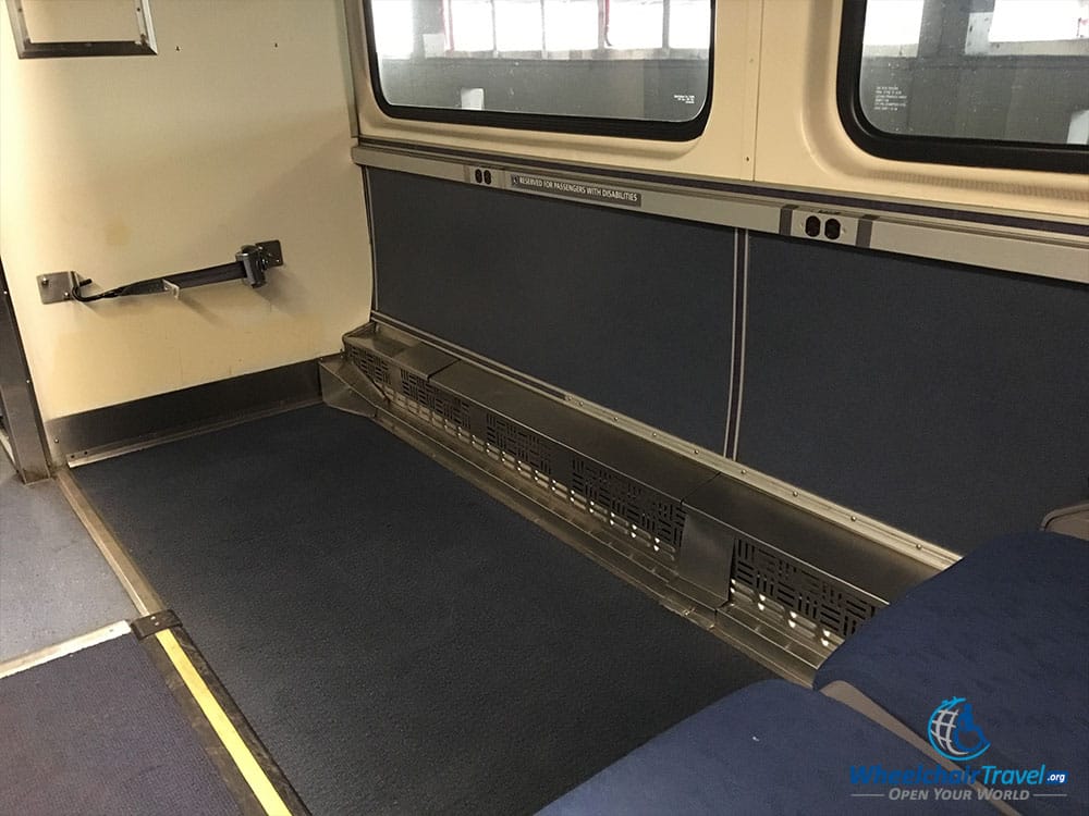 Wheelchair space on Amtrak Hiawatha train.