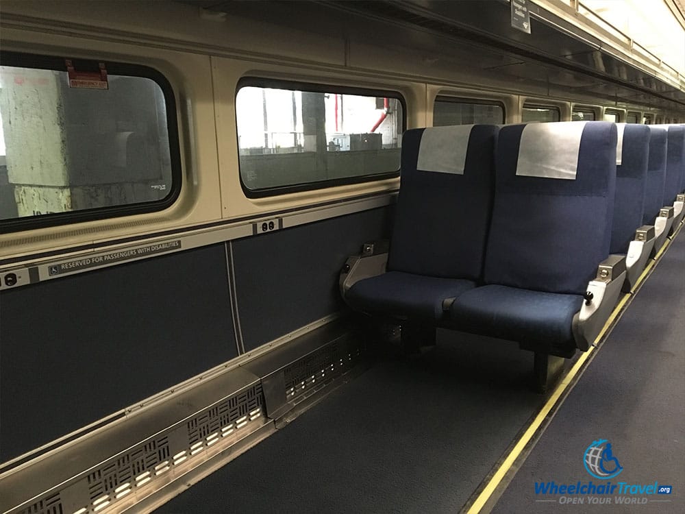 Wheelchair space on Amtrak Hiawatha train.