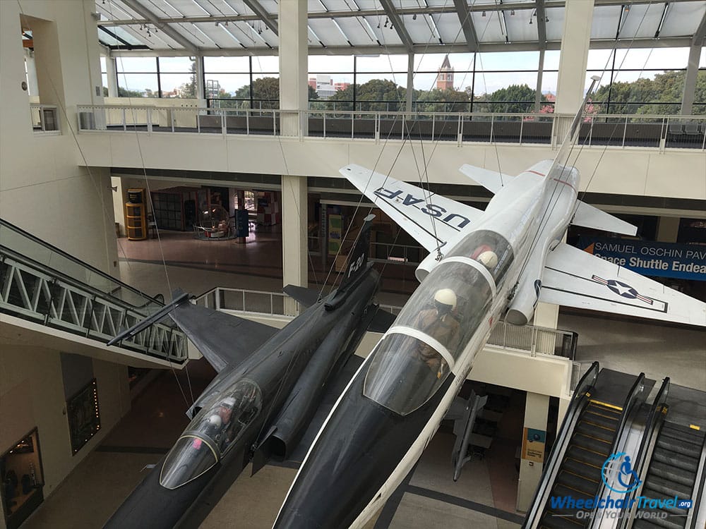 PHOTO: Fighter planes hanging from ceiling of atrium.