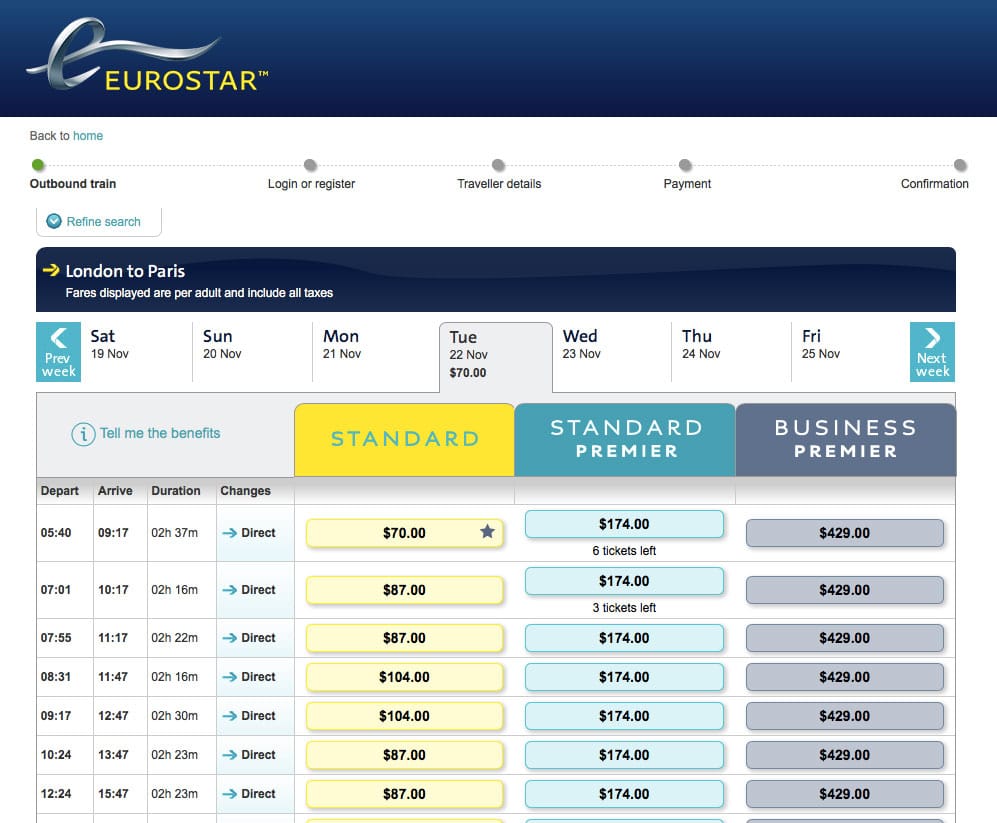 PHOTO: Publicly available (non-discounted) fares.