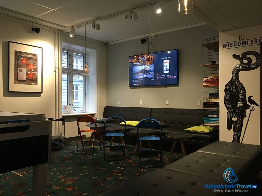 PHOTO: Common room with seats, sofas and a high definition television at Urban House Hostel in Copenhagen, Denmark.