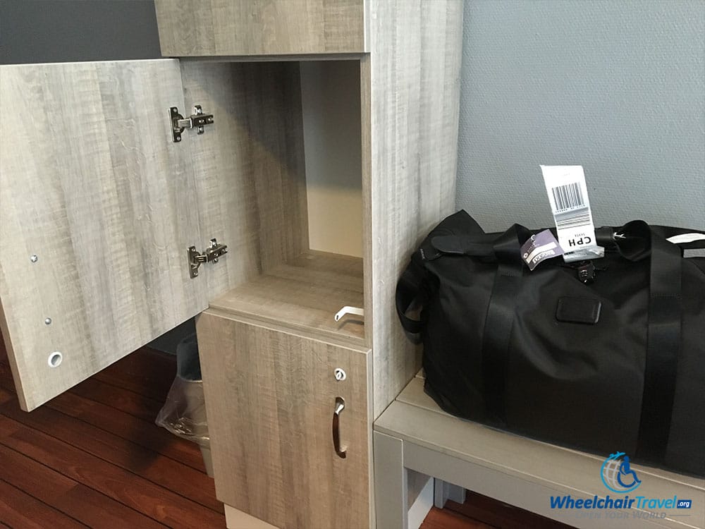 In-room locker for securing personal belongings.