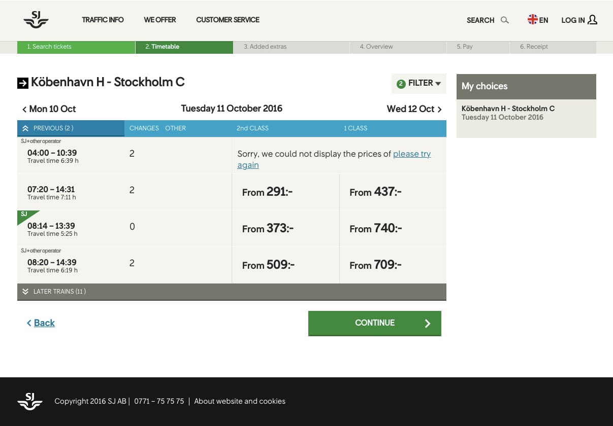 Train itineraries at www.sj.se.