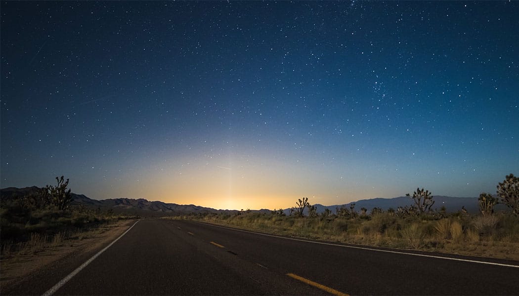 Country road at sunset.