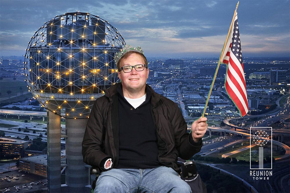 John Morris in a souvenir photo at Reunion Tower.