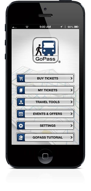 iPhone with Dallas GoPass app displayed on screen.