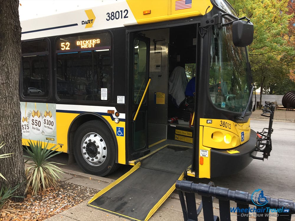 Dallas city bus with wheelchair ramp extended