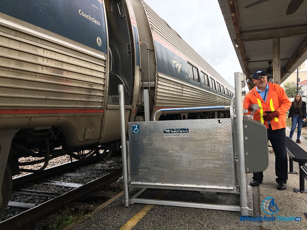 Wheelchair lift used for boarding Amtrak trains