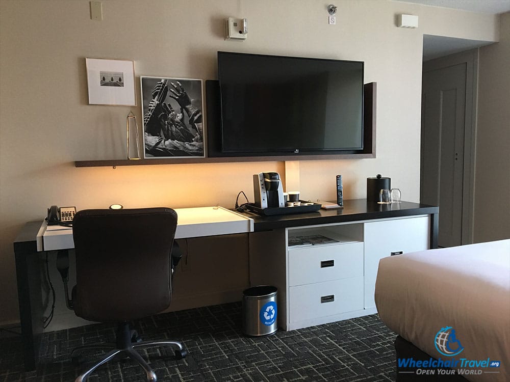 Flat screen television and desk in Hyatt Centric Arlington hotel room