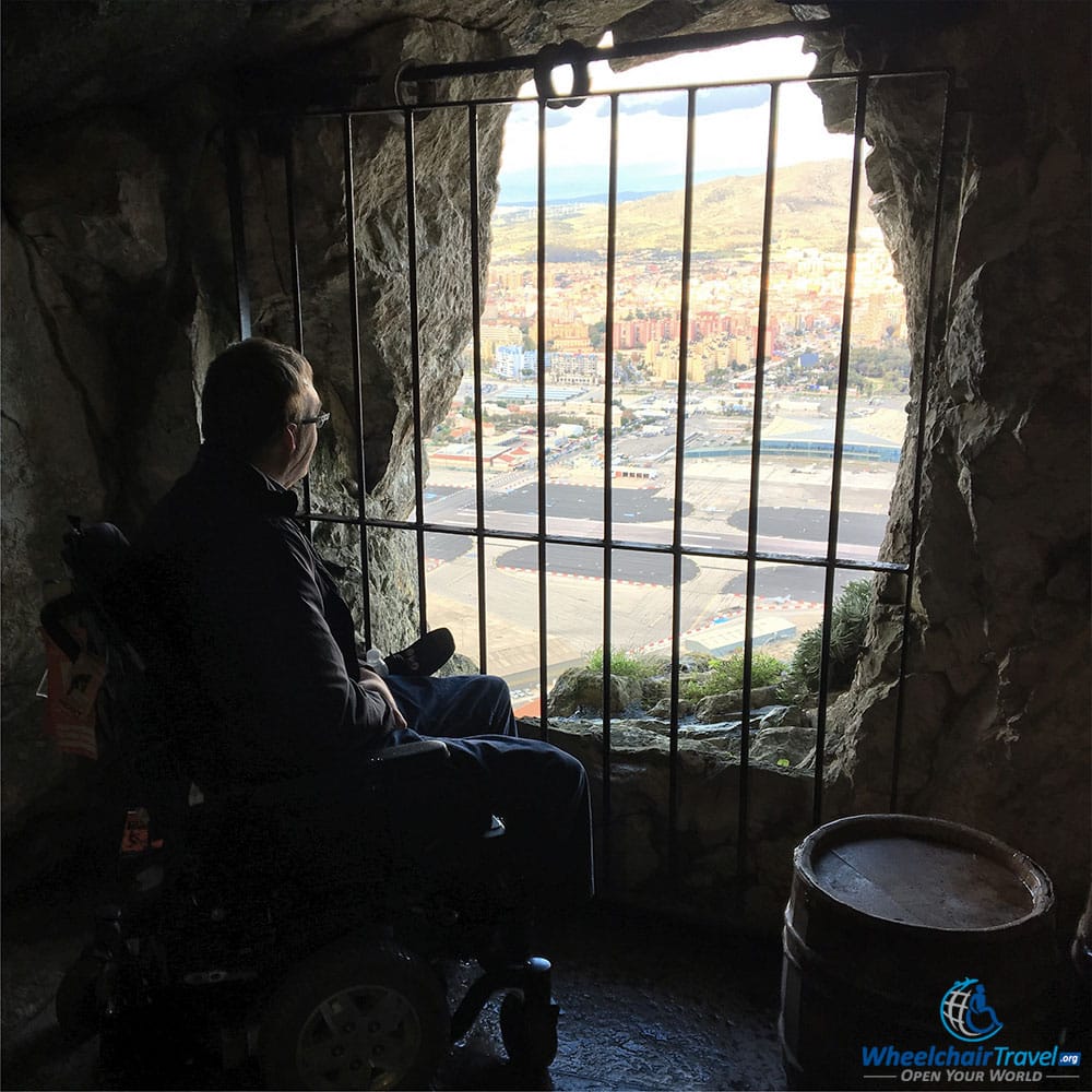 Looking through a former gun turret, overlooking the Gibraltar Airport