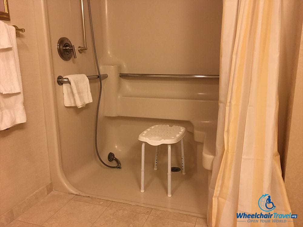 Wheelchair accessible roll-in shower at Monte Carlo Las Vegas hotel