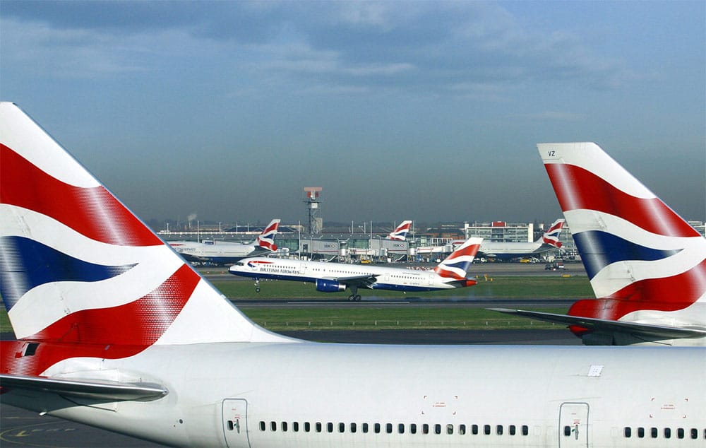 Stock Photo: British Airways planes at London-Heathrow Airport