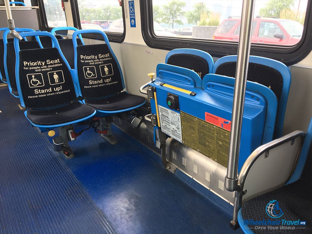 Wheelchair accessible securement area on Chicago city bus