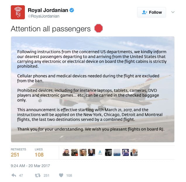 Tweet from Royal Jordanian airline