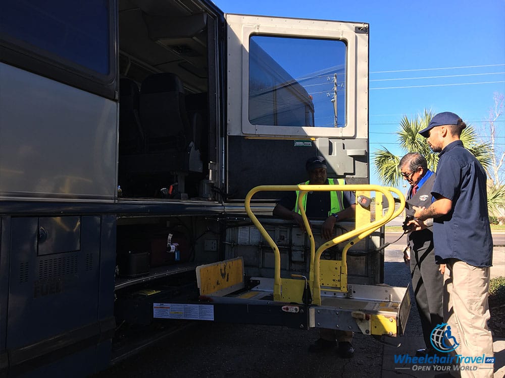 Wheelchair lift on a Greyhound bus