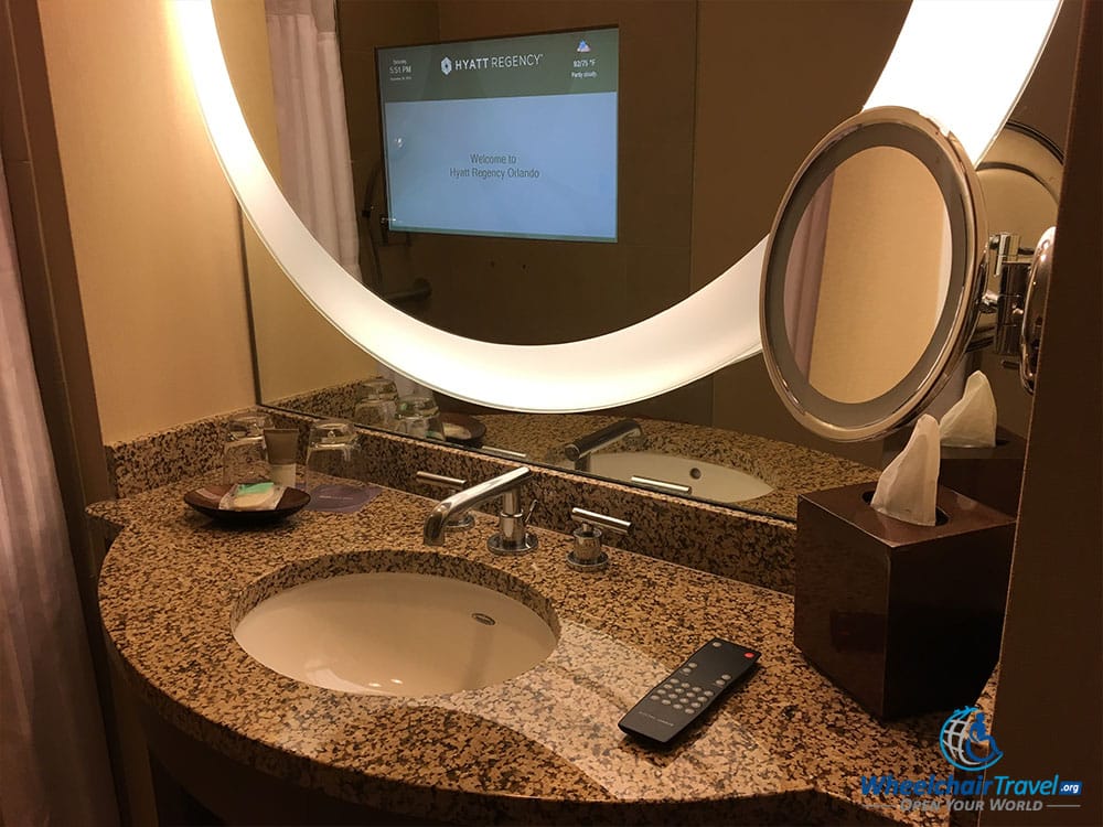 Bathroom sink and vanity.