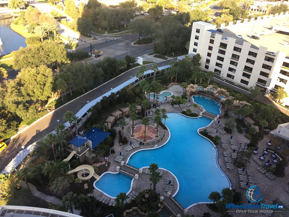 Swimming pool as viewed from 21st floor hotel room.