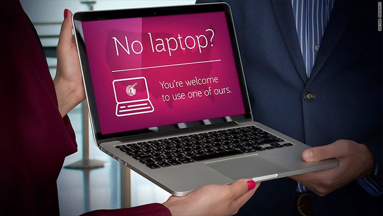 Loaner laptop, available to Qatar Airways business class passengers traveling to the United States