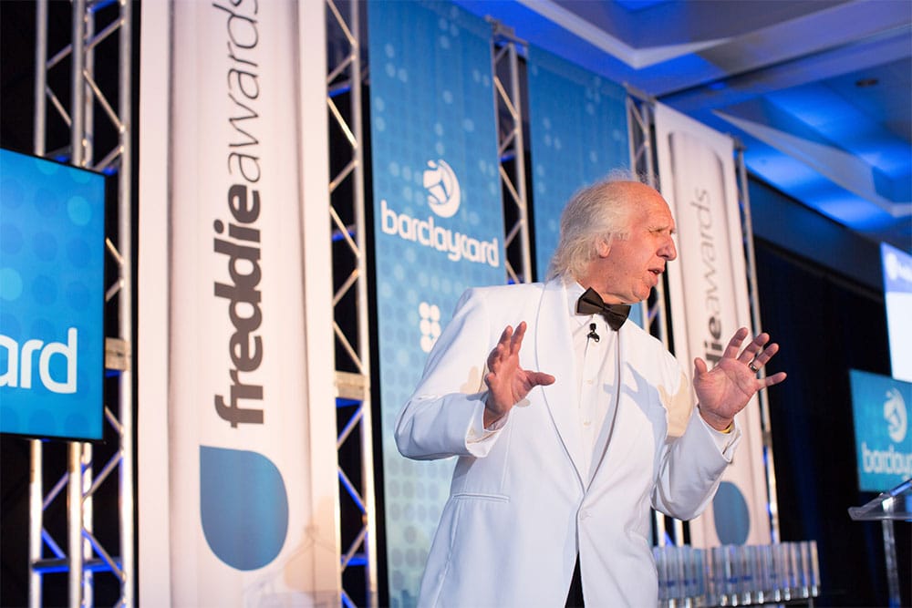 Randy Petersen, Founder of the Freddie Awards, onstage at the 2017 awards ceremony