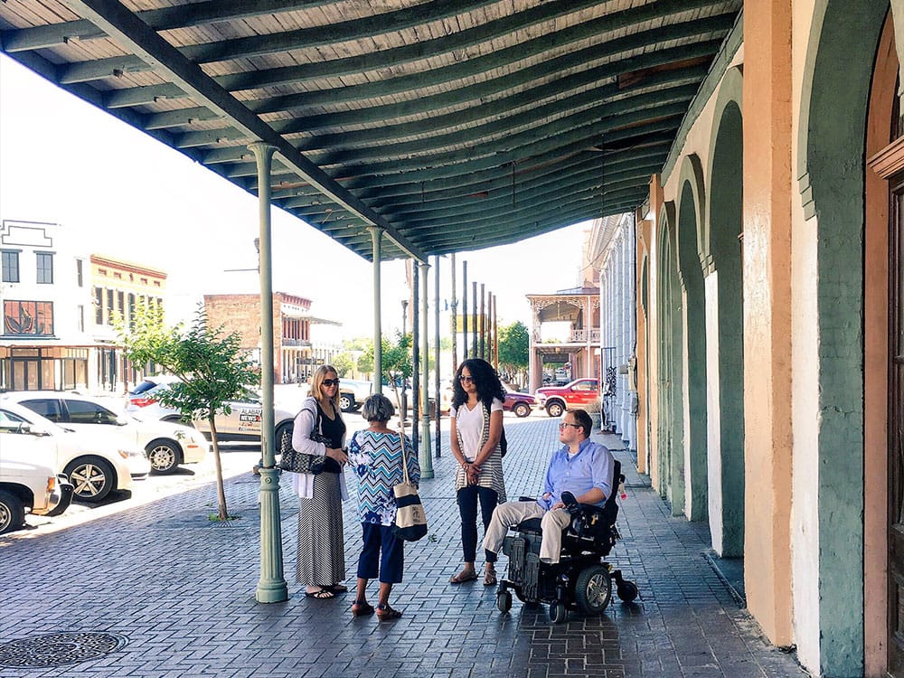 Covered sidewalk on Water Street in Selma, Alabama