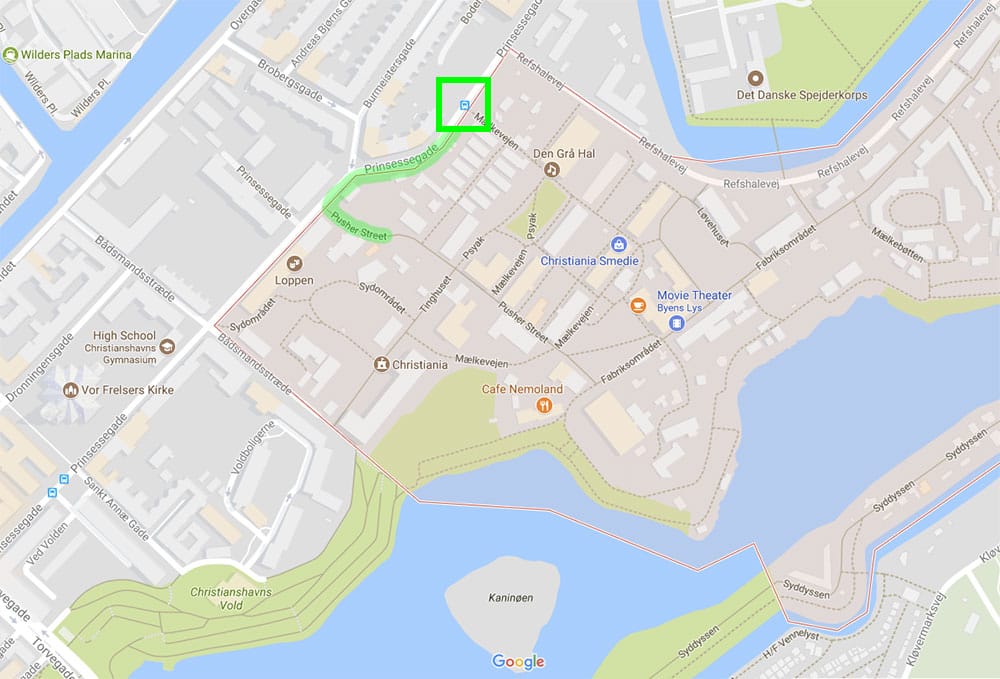 Map of Copenhagen, surrounding Freetown Christiania.