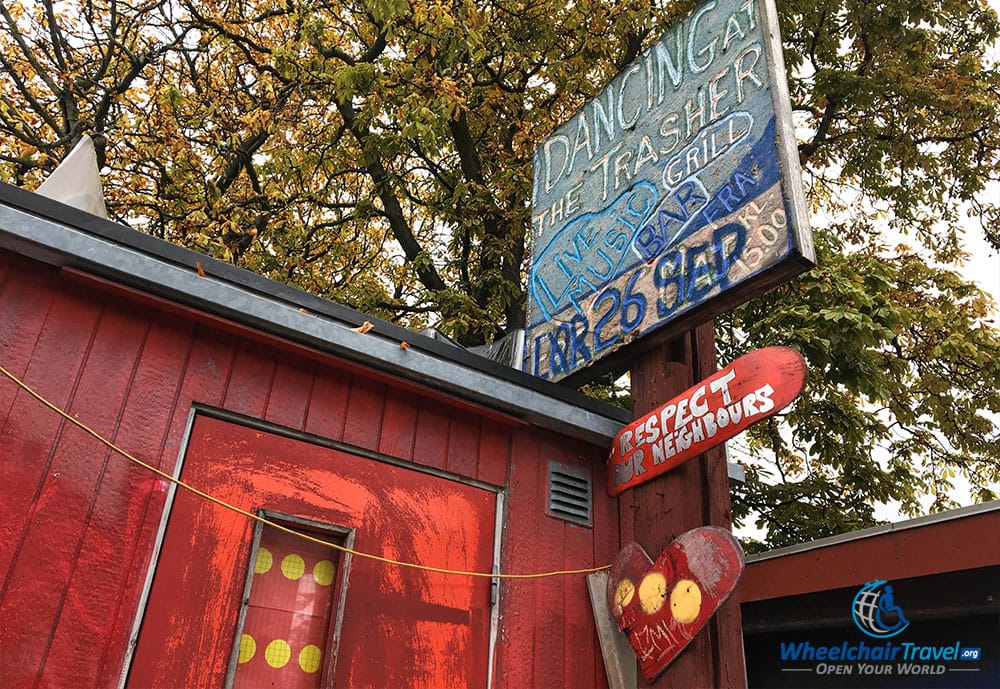 Restaurant and bar in wheelchair accessible Freetown Christiania.