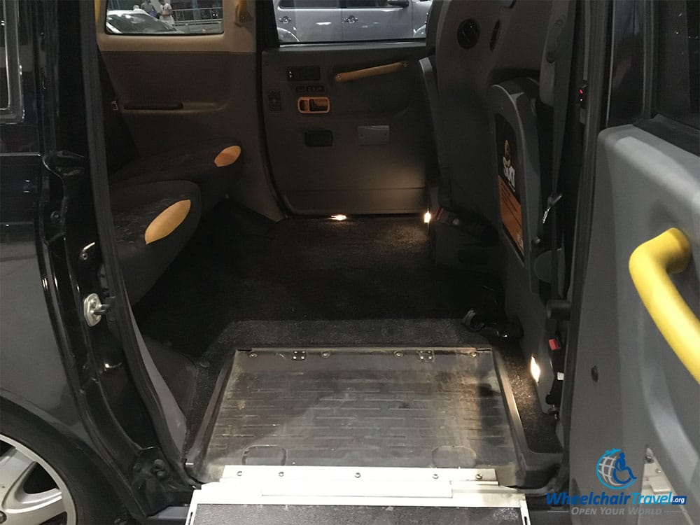 Interior of the wheelchair accessible TX4 London Black Cab.