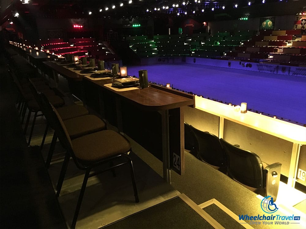 Wheelchair accessible ADA seating at the Medieval Times castle in Chicago.