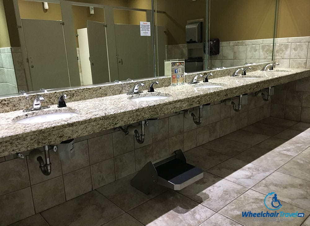 Modern bathroom sinks at Medieval Times castle.