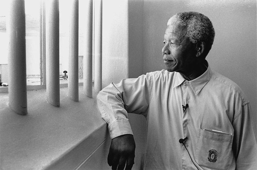 Nelson Mandela, returning to Robben Island in this 1994 photo.