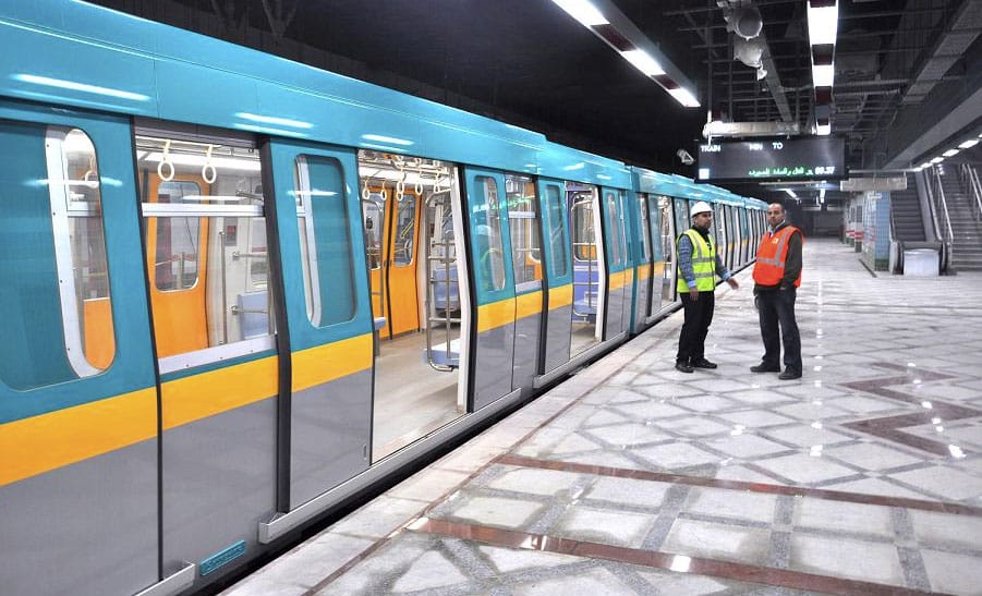 Train at station on line 3 of the Cairo Metro.