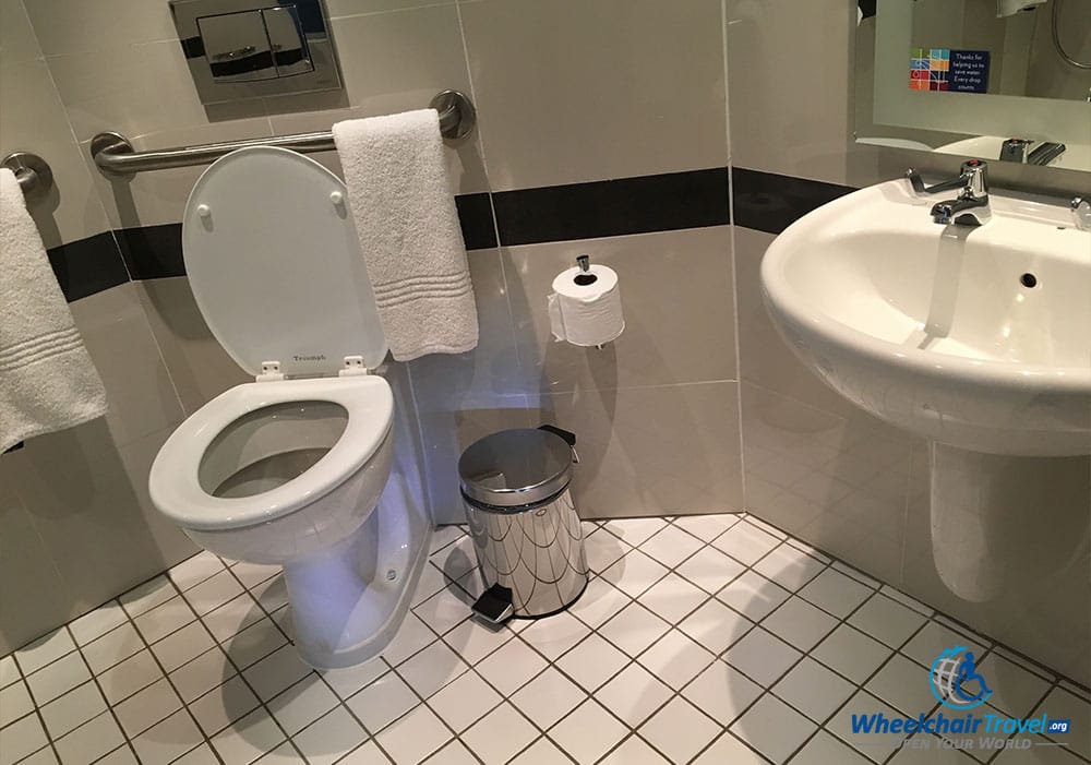 Wheelchair accessible toilet and sink.