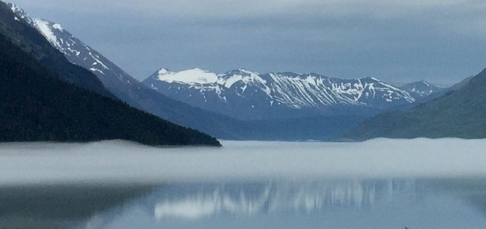 Mist covering a lake in Seward, Alaska.