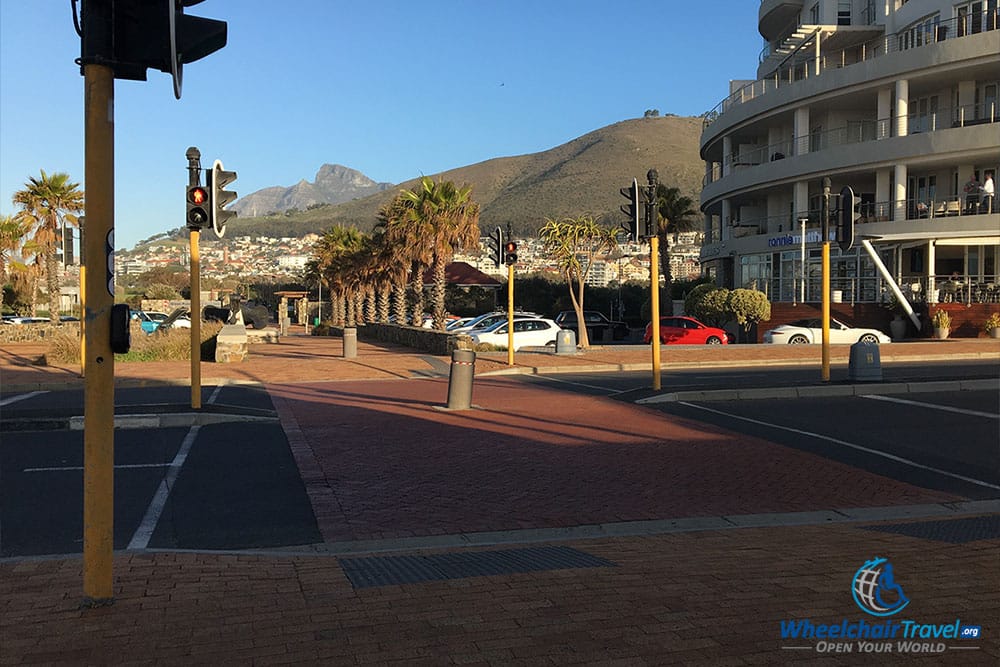 Wheelchair accessible crosswalk in Cape Town, South Africa.