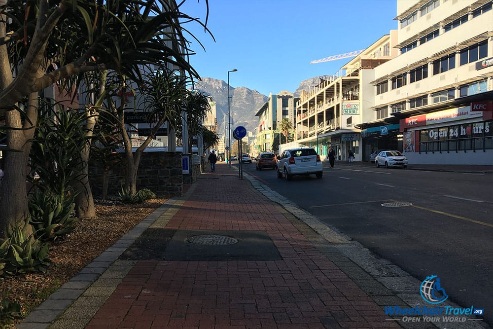 A somewhat steep sidewalk in Cape Town.