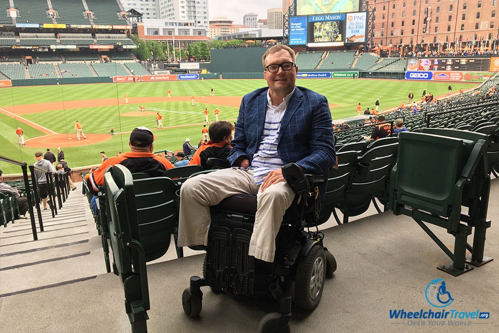 Wheelchair space at Baltimore Orioles baseball game.