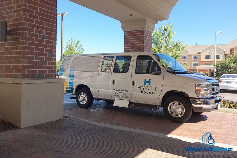 Hotel shuttle that is not wheelchair accessible.