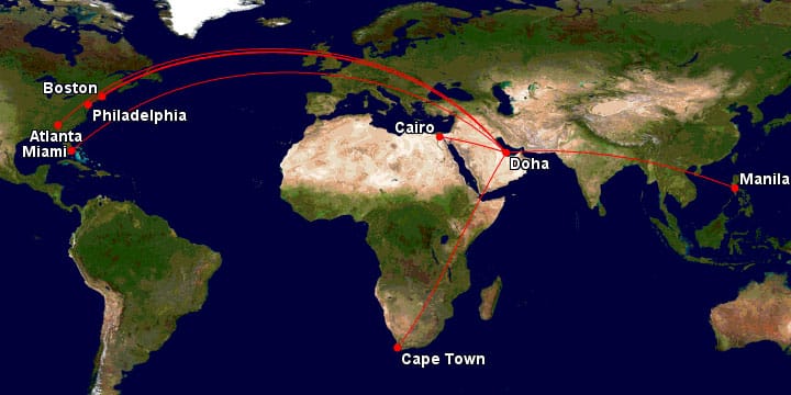 2017 Qatar Airways flight map.