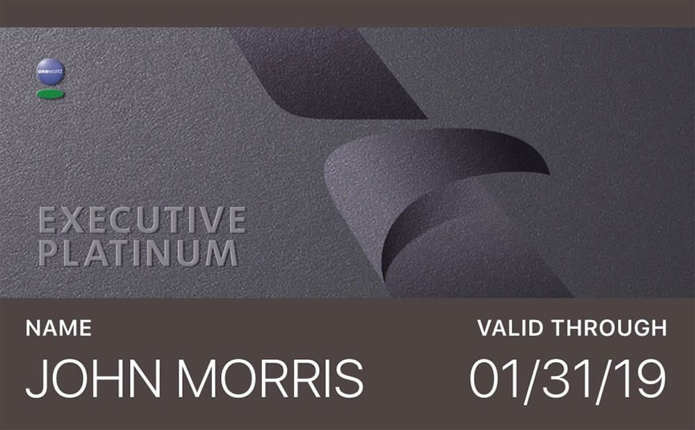 AAdvantage Executive Platinum electronic membership card.