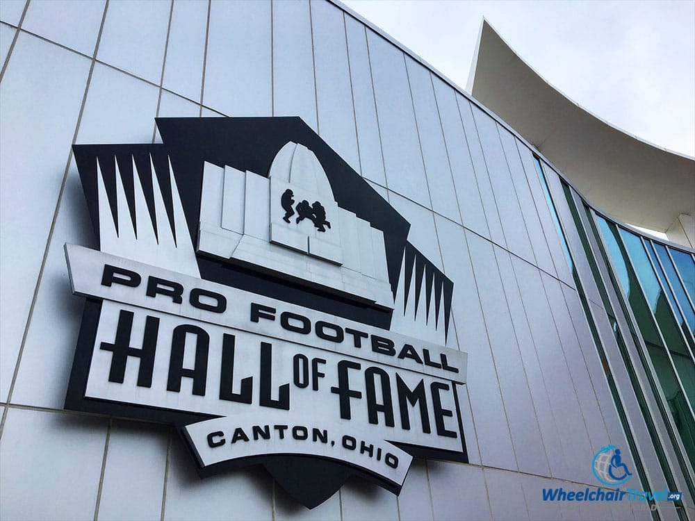 Pro Football Hall of Fame logo on the building's facade.