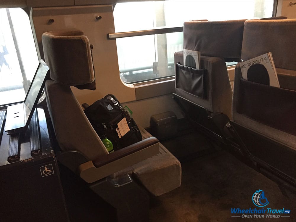 Wheelchair space on a Eurostar Train in the Standard Premier cabin.