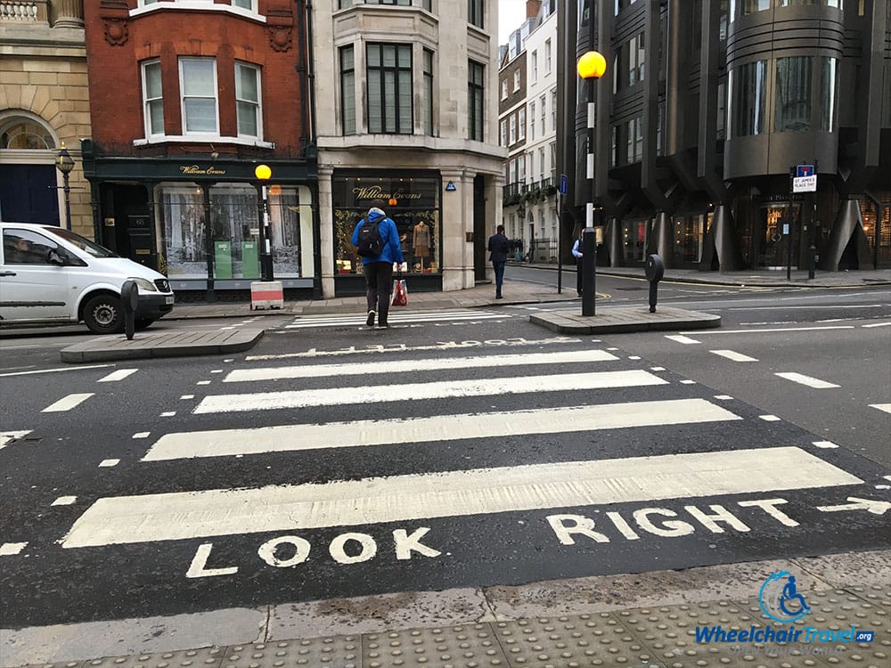 Crossing a London street.