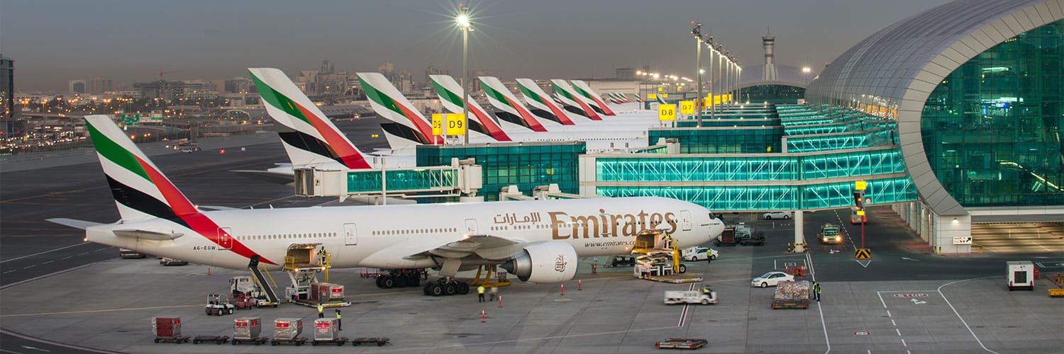 Exterior photograph of Dubai International Airport.