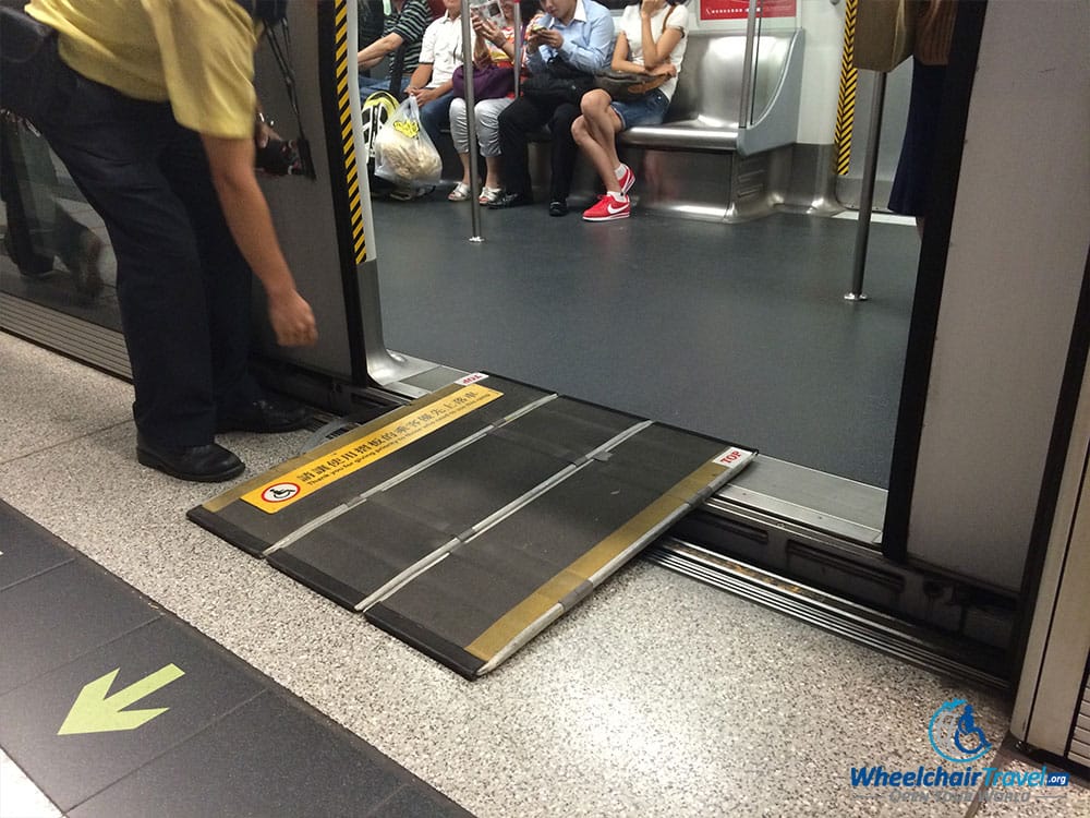 Portable wheelchair ramp Hong Kong MTR train.