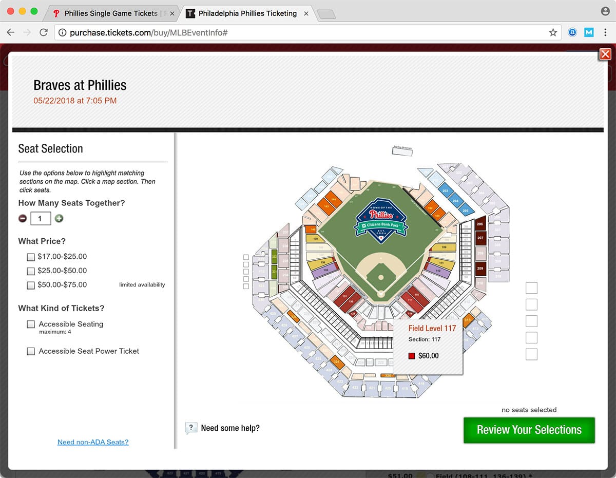 Philadelphia Phillies online ticketing system.